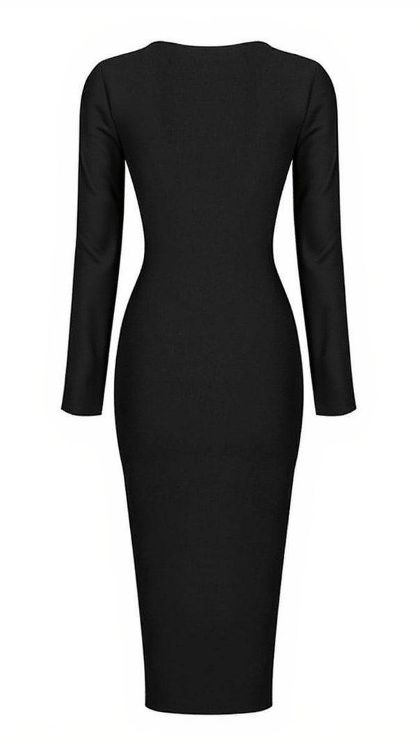AIIZIE NINA PLUNGE REVERSIBLE BANDAGE MIDI DRESS IN BLACK - product image