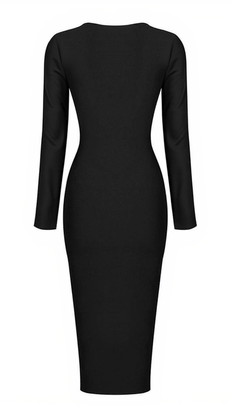 NINA PLUNGE REVERSIBLE BANDAGE MIDI DRESS IN BLACK