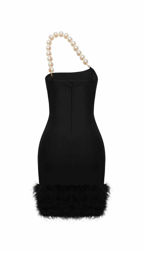 AIIZIE BANDAGE FEATHER PEARL MINI DRESS IN BLACK - product image