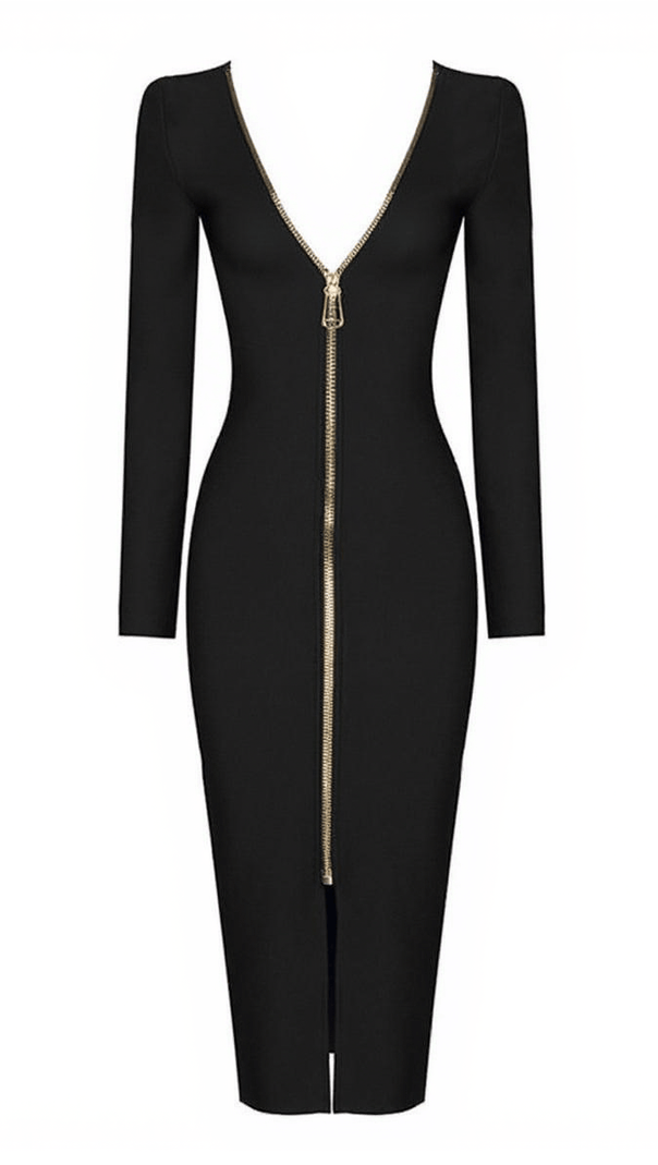 AIIZIE NINA PLUNGE REVERSIBLE BANDAGE MIDI DRESS IN BLACK - product image