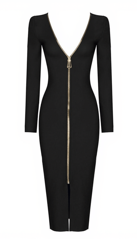 NINA PLUNGE REVERSIBLE BANDAGE MIDI DRESS IN BLACK