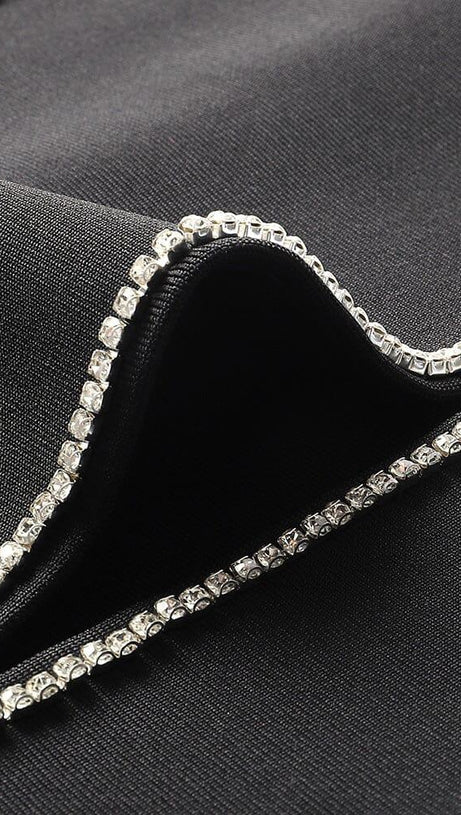 BANDAGE DIAMOND MIDI SPLIT DRESS IN BLACK