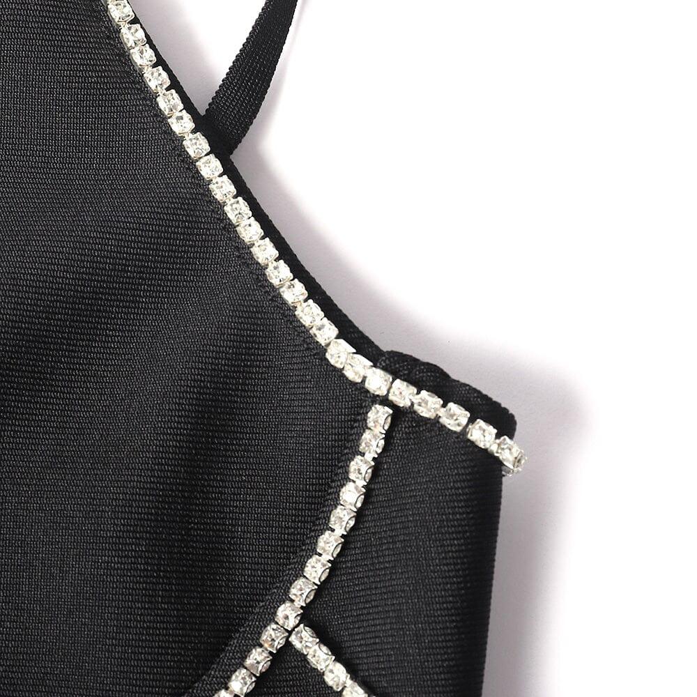 ABITO MIDI CON SPACCO E BANDAGE DIAMOND NERO