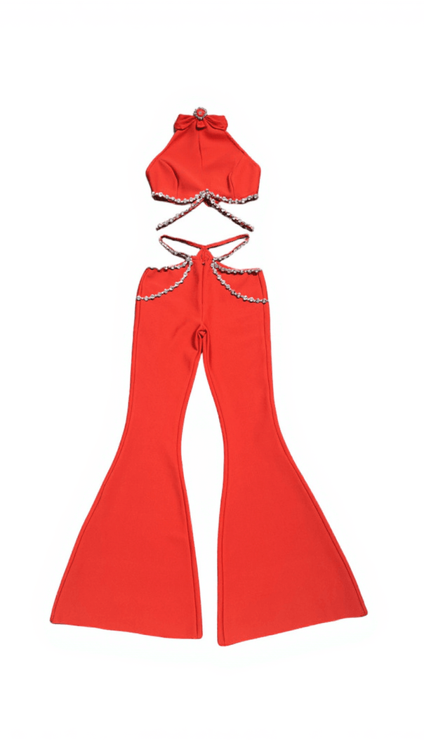 AIIZIE KESAR HALTERNECK CRYSTAL BANDAGE PANTS SET - product image