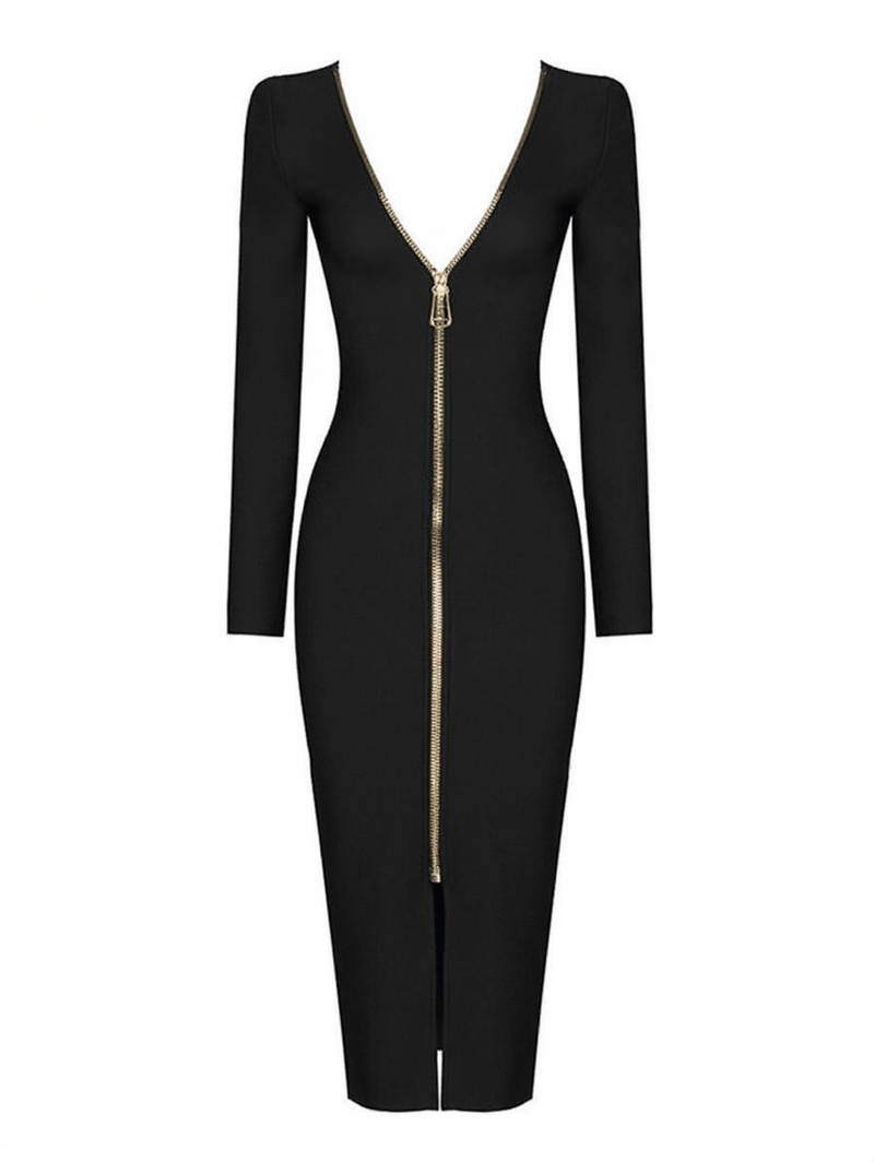 Nina Plunge Reversible Bandage Midi Dress In Black