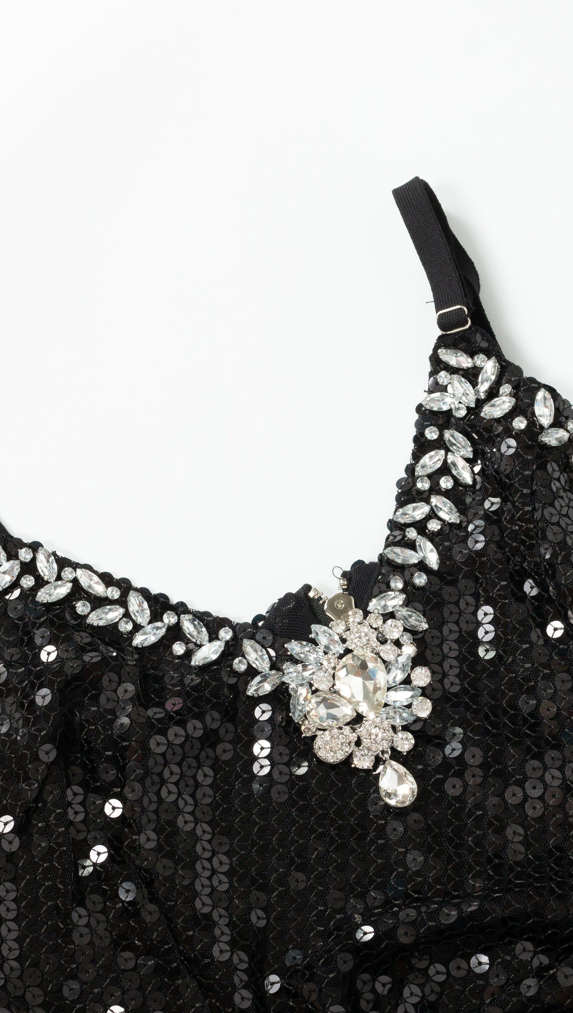 SEQUIN CRYSTAL V NECK MAXI DRESS IN BLACK