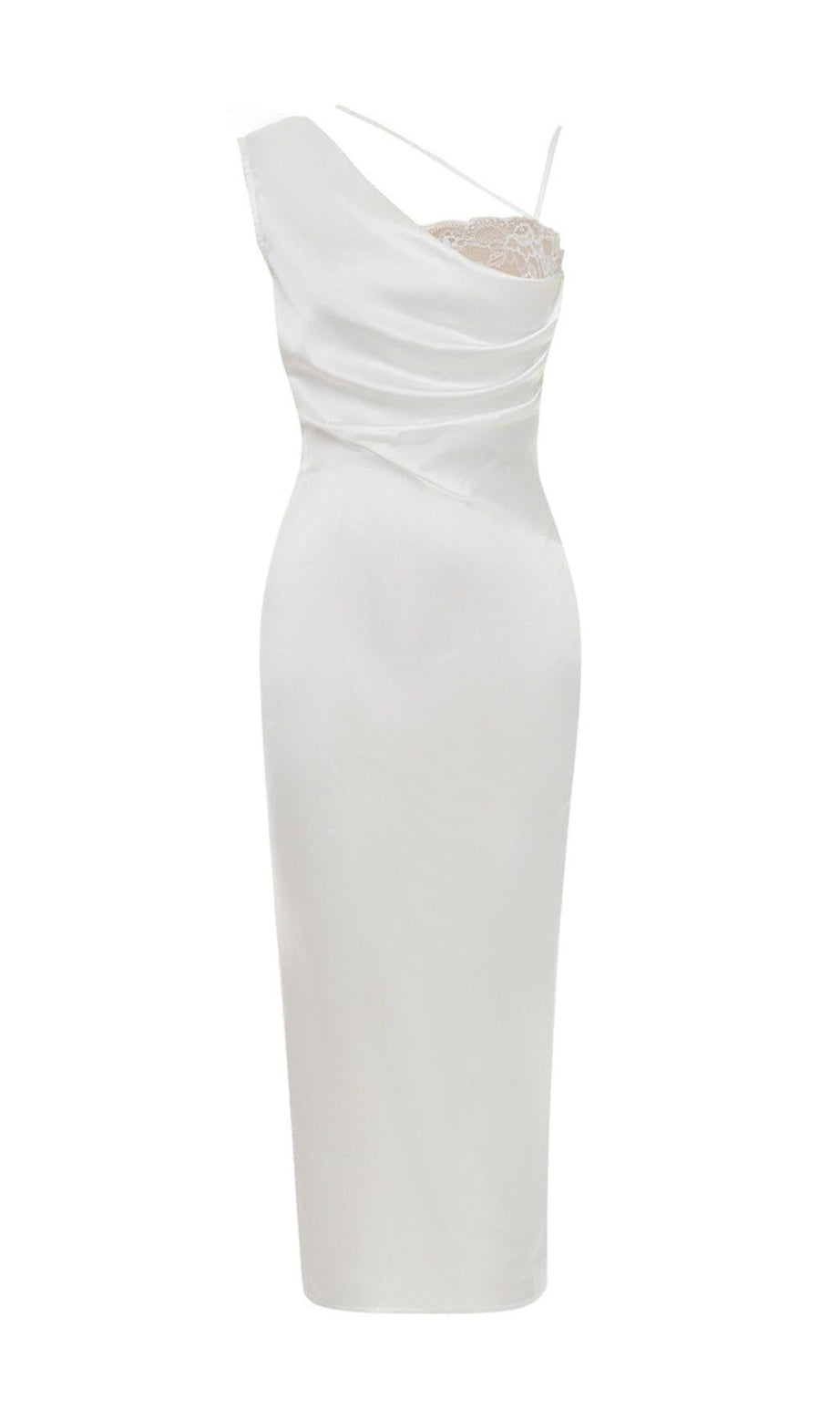 ABITO MIDI MONOSPALLA IN RASO BIANCO