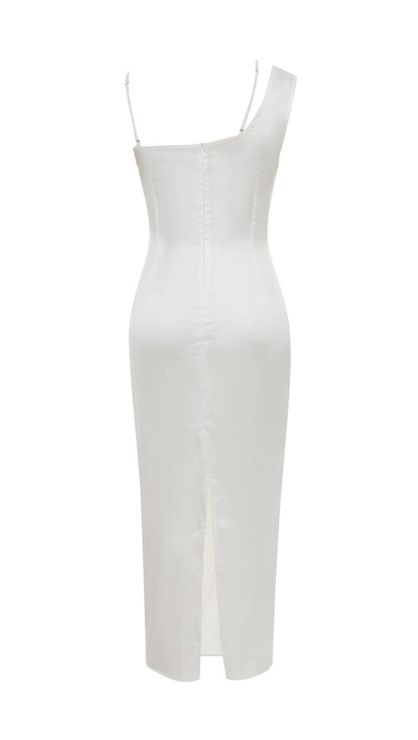AIIZIE SATIN ONE SHOULDER MIDI DRESS IN WHITE - product image