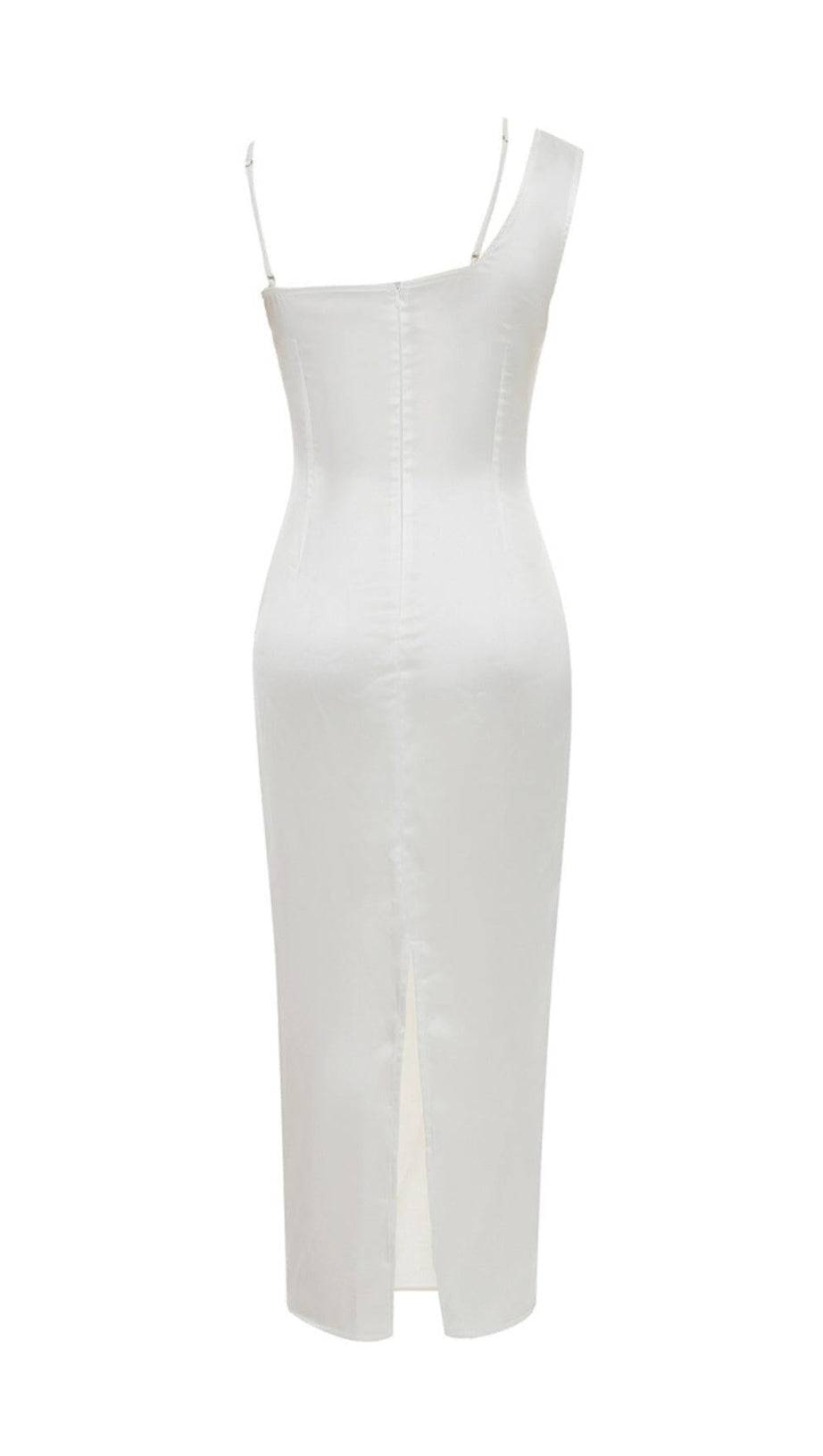 SATIN ONE SHOULDER MIDI DRESS IN WHITE