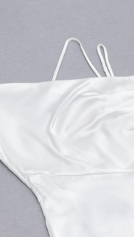 SATIN ONE SHOULDER MIDI DRESS IN WHITE