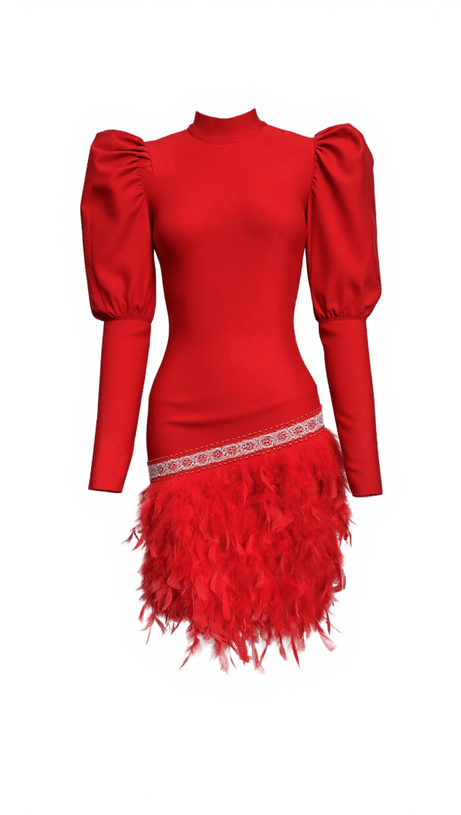 ZORANA PUFF SLEEVE CRYSTAL FEATHER BANDAGE DRESS