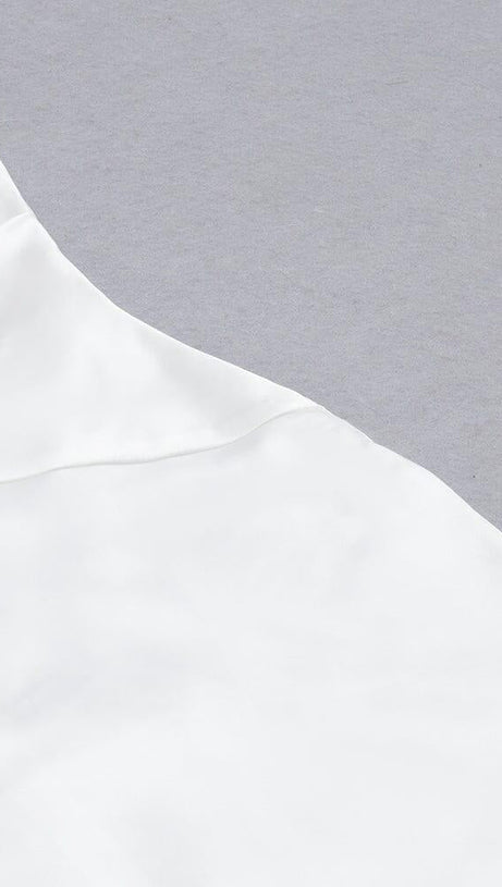 SATIN ONE SHOULDER MIDI DRESS IN WHITE