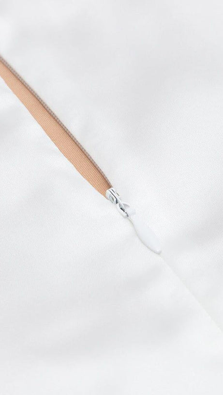 SATIN ONE SHOULDER MIDI DRESS IN WHITE