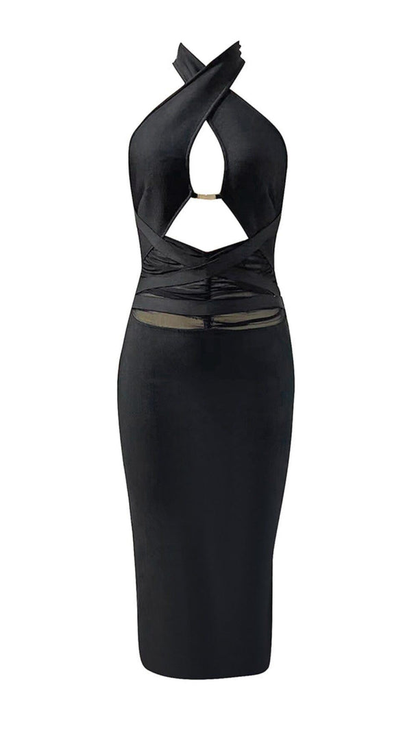 AIIZIE HALTER CUTOUT MIDI DRESS IN BLACK - product image
