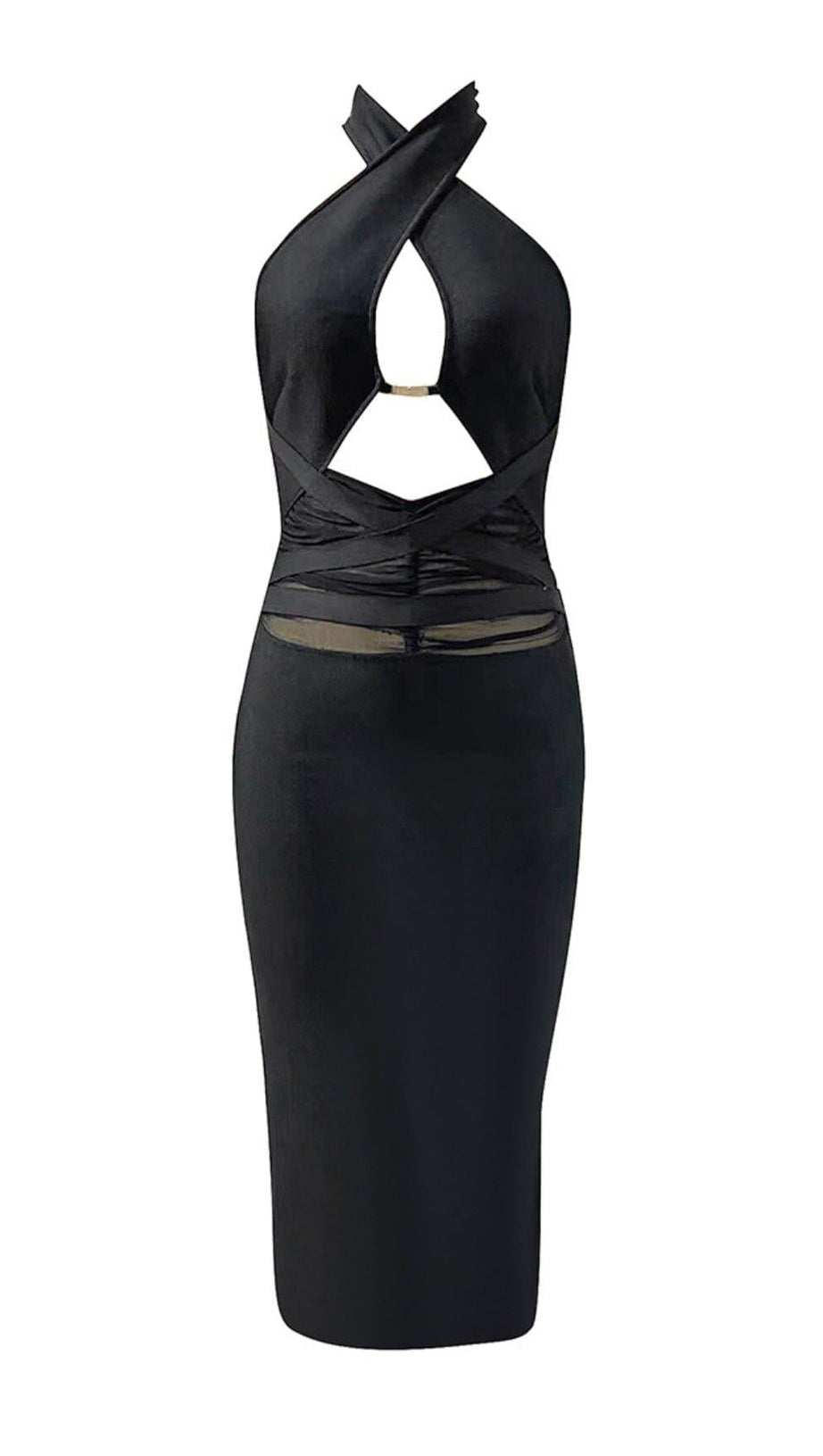 HALTER CUTOUT MIDI DRESS IN BLACK