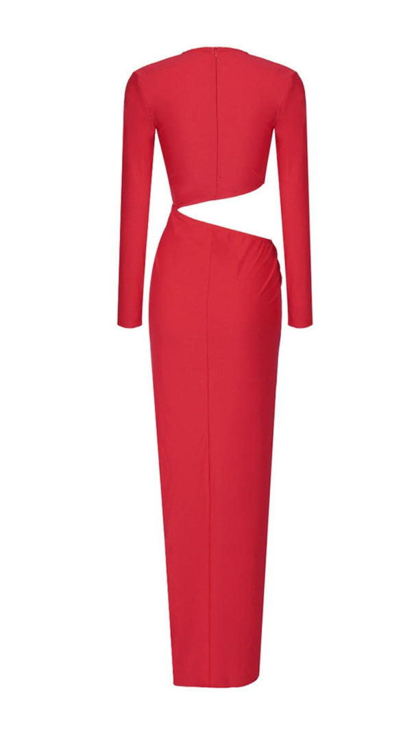 AIIZIE RED V-NECK LONG-SLEEVE SPLIT DRESS - product image