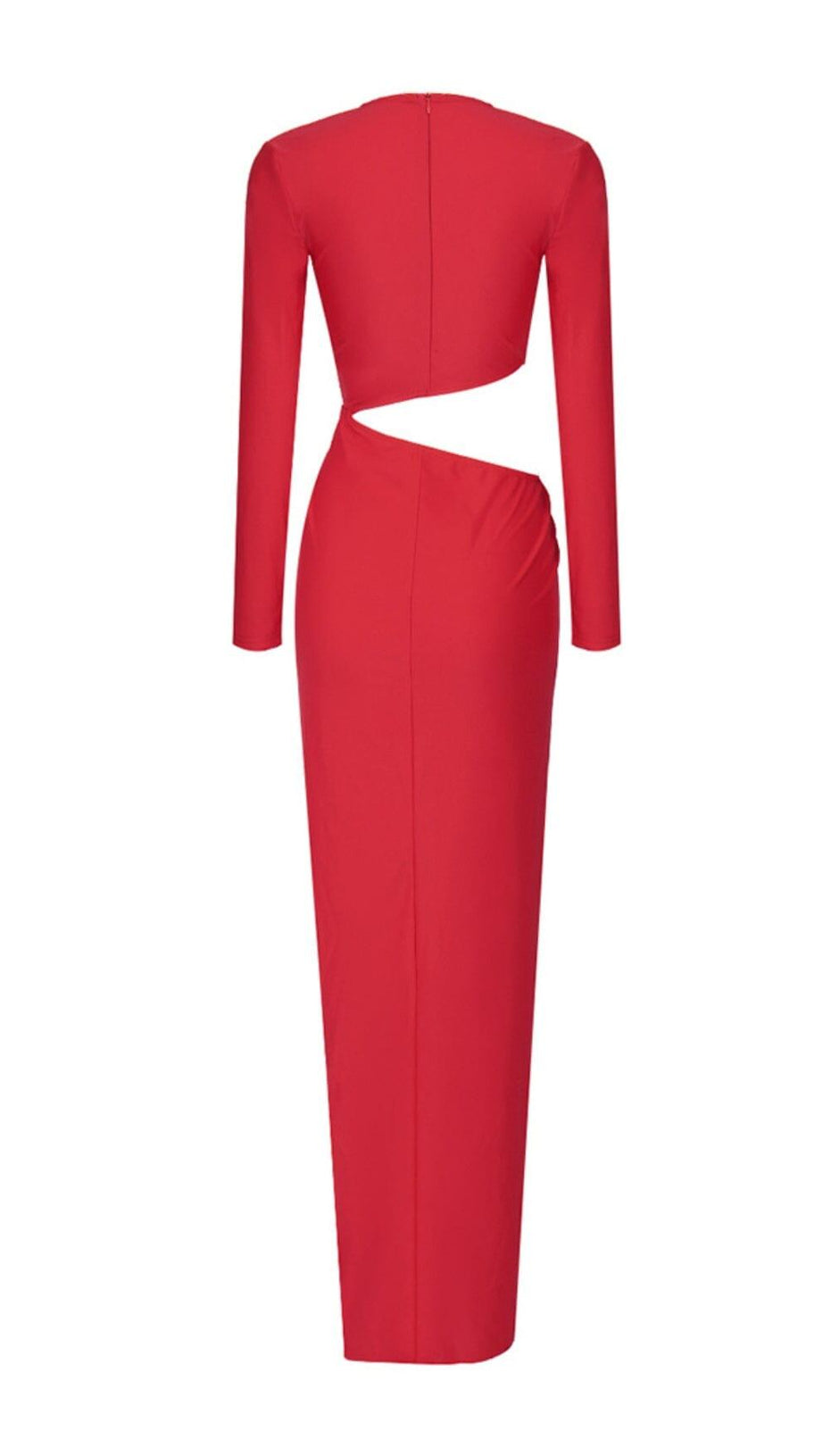 RED V-NECK LONG-SLEEVE SPLIT DRESS
