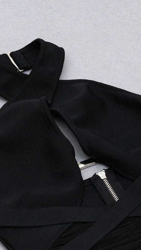 HALTER CUTOUT MIDI DRESS IN BLACK