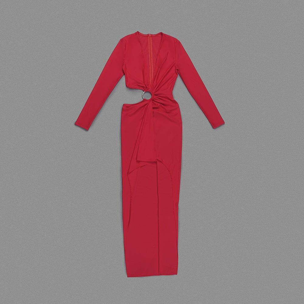 AIIZIE RED V-NECK LONG-SLEEVE SPLIT DRESS - product image