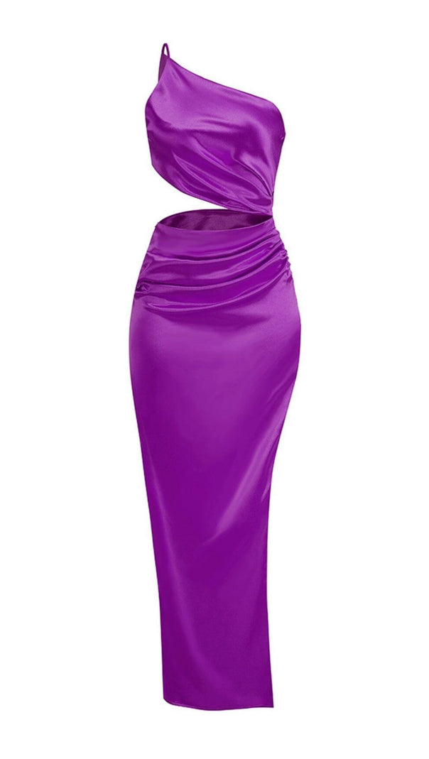 AIIZIE ONE-SHOULDER SILK SATIN MIDI DRESS IN PURPLE - product image