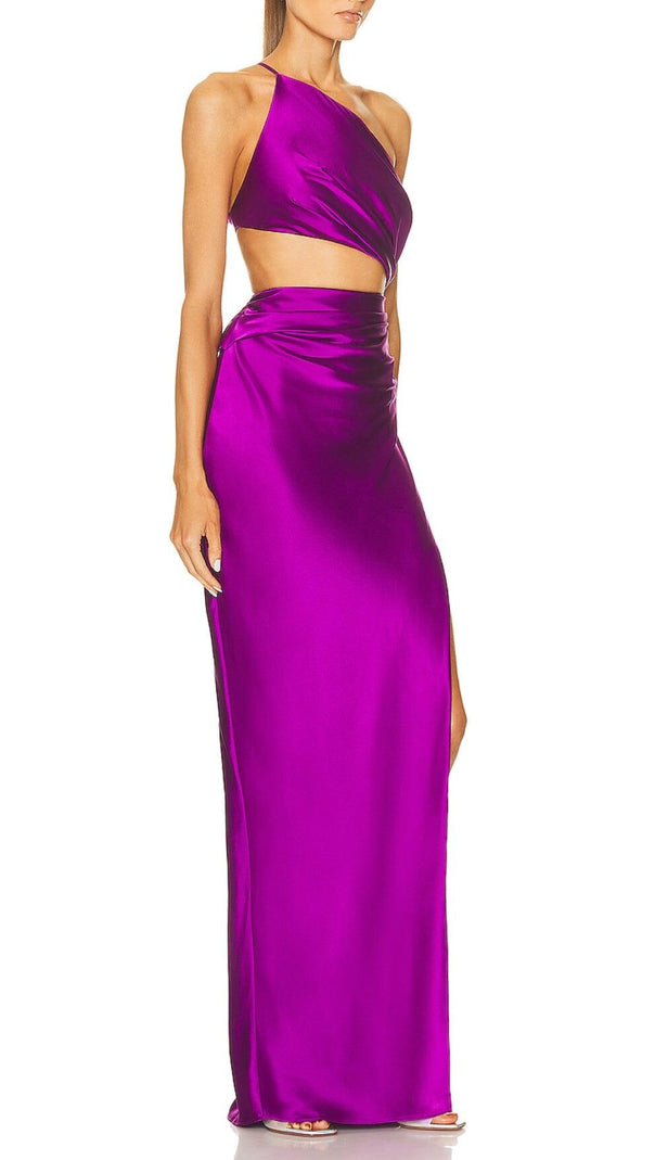 AIIZIE ONE-SHOULDER SILK SATIN MIDI DRESS IN PURPLE - product image