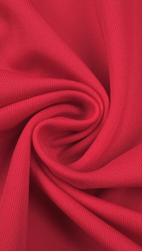 RED V-NECK LONG-SLEEVE SPLIT DRESS