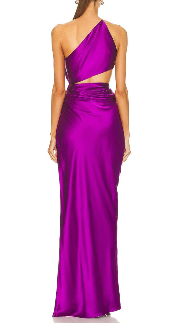 AIIZIE ONE-SHOULDER SILK SATIN MIDI DRESS IN PURPLE - product image