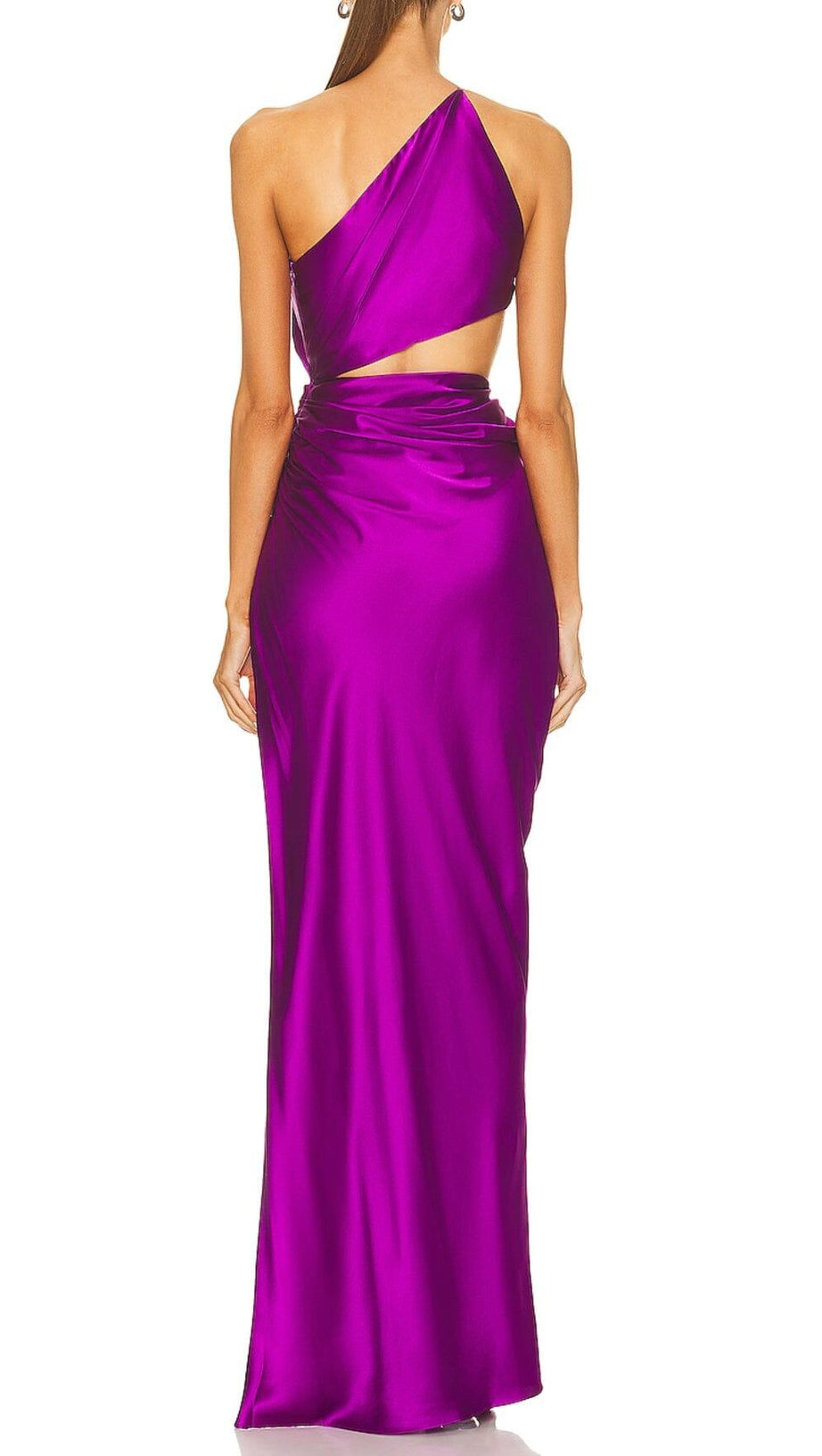 ONE-SHOULDER SILK SATIN MIDI DRESS IN PURPLE