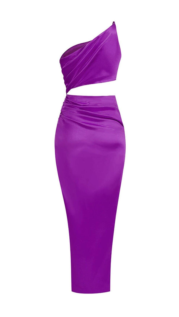 AIIZIE ONE-SHOULDER SILK SATIN MIDI DRESS IN PURPLE - product image