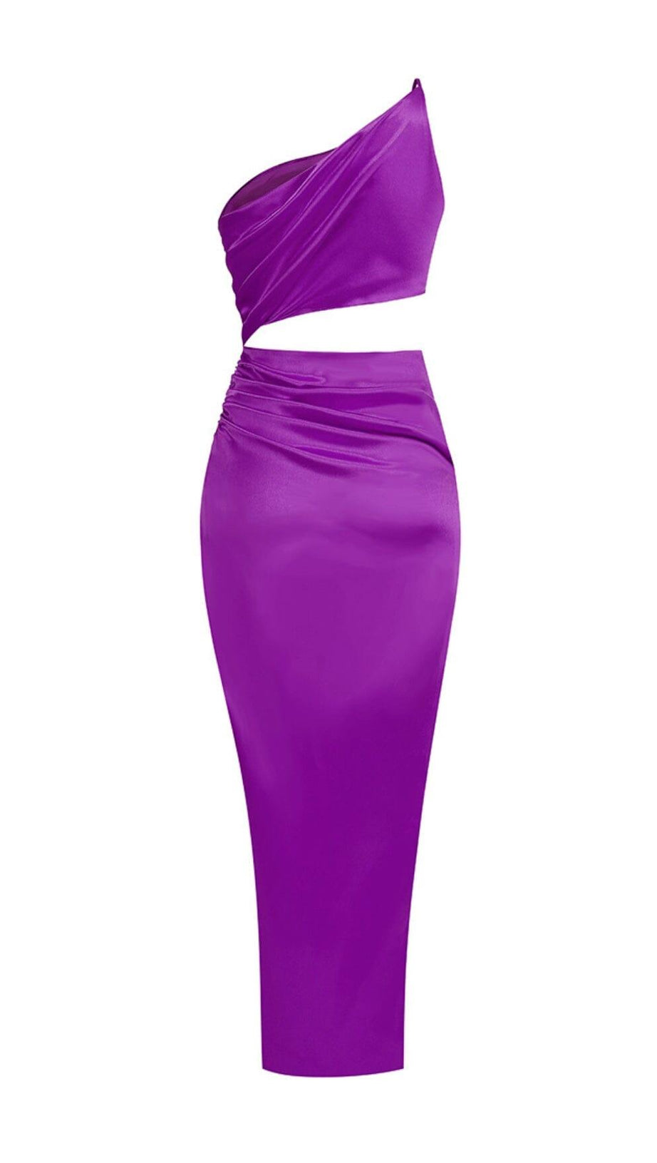 ONE-SHOULDER SILK SATIN MIDI DRESS IN PURPLE