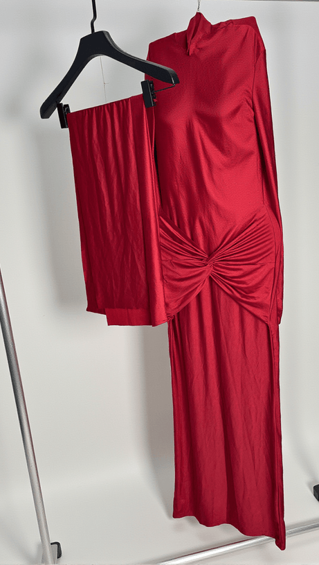 RUMAYSA LONG SLEEVE TWISTED MAXI DRESS IN RED