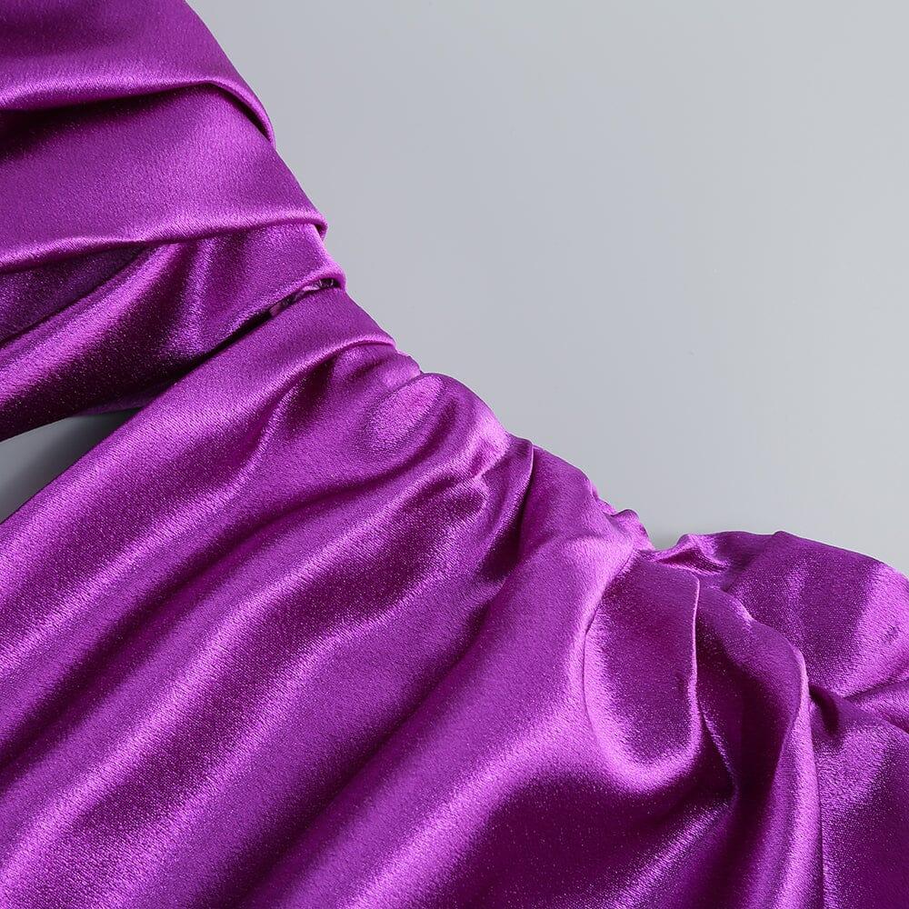 AIIZIE ONE-SHOULDER SILK SATIN MIDI DRESS IN PURPLE - product image