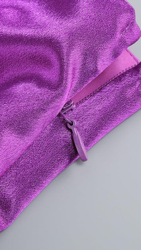 ONE-SHOULDER SILK SATIN MIDI DRESS IN PURPLE