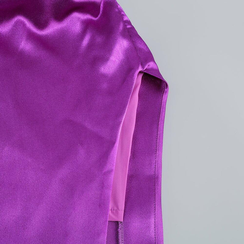 ONE-SHOULDER SILK SATIN MIDI DRESS IN PURPLE