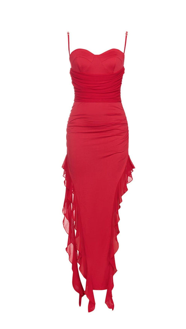 AIIZIE RED TUBE TOP ONE SHOULDER RIBBON DRESS - product image