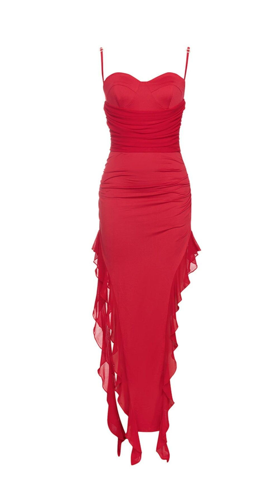 RED TUBE TOP ONE SHOULDER RIBBON DRESS