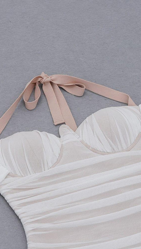 MESH HALTER BODYCON MINI DRESS