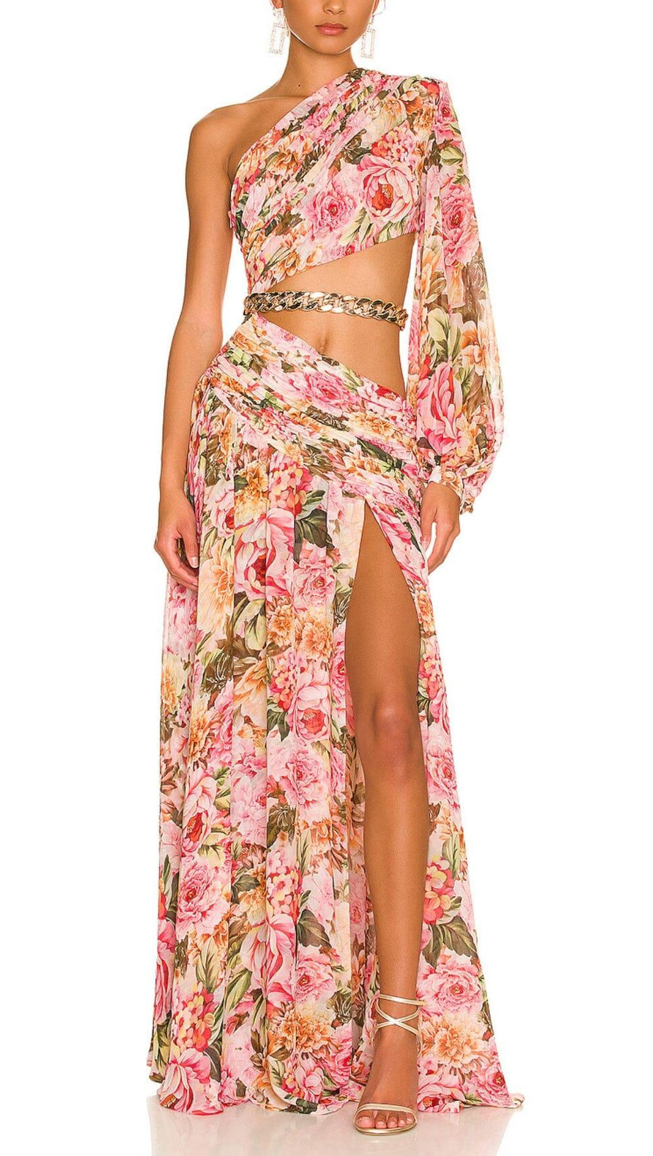 FLORAL PRINT ONE SHOULDER MAXI DRESS
