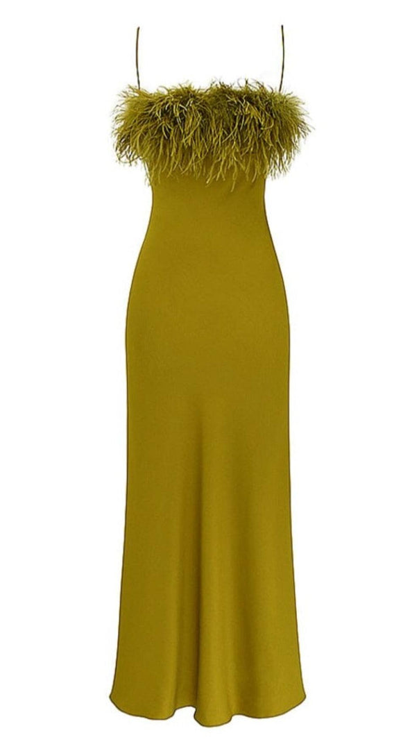 AIIZIE CHARTREUSE STRAPPY FEATHER-TRIM MAXI DRESS - product image