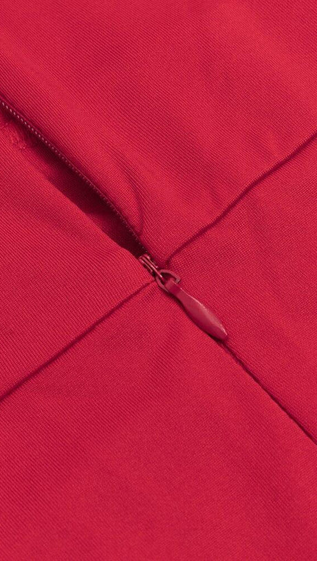 RED TUBE TOP ONE SHOULDER RIBBON DRESS