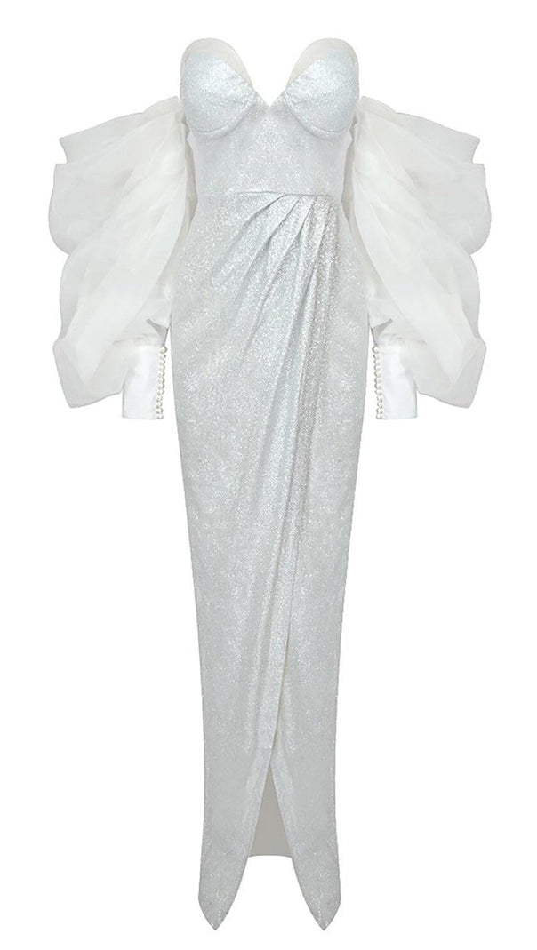AIIZIE STRAPLESS PUFF SLEEVES SHINY GLITTER WEDDING DRESS - product image