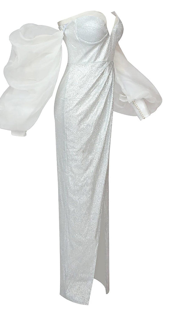 AIIZIE STRAPLESS PUFF SLEEVES SHINY GLITTER WEDDING DRESS - product image