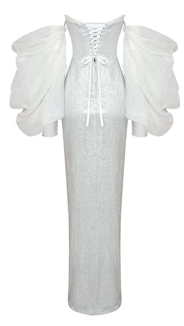 AIIZIE STRAPLESS PUFF SLEEVES SHINY GLITTER WEDDING DRESS - product image