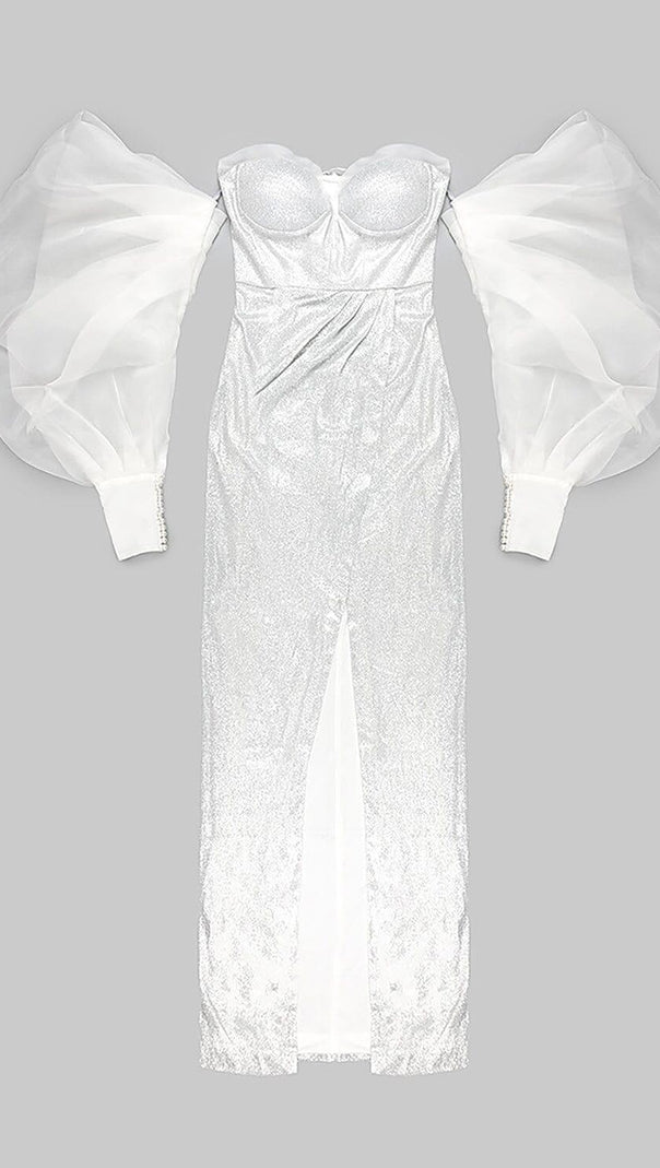 AIIZIE STRAPLESS PUFF SLEEVES SHINY GLITTER WEDDING DRESS - product image