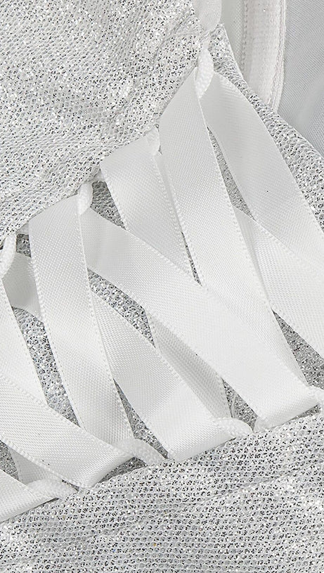 STRAPLESS PUFF SLEEVES SHINY GLITTER WEDDING DRESS