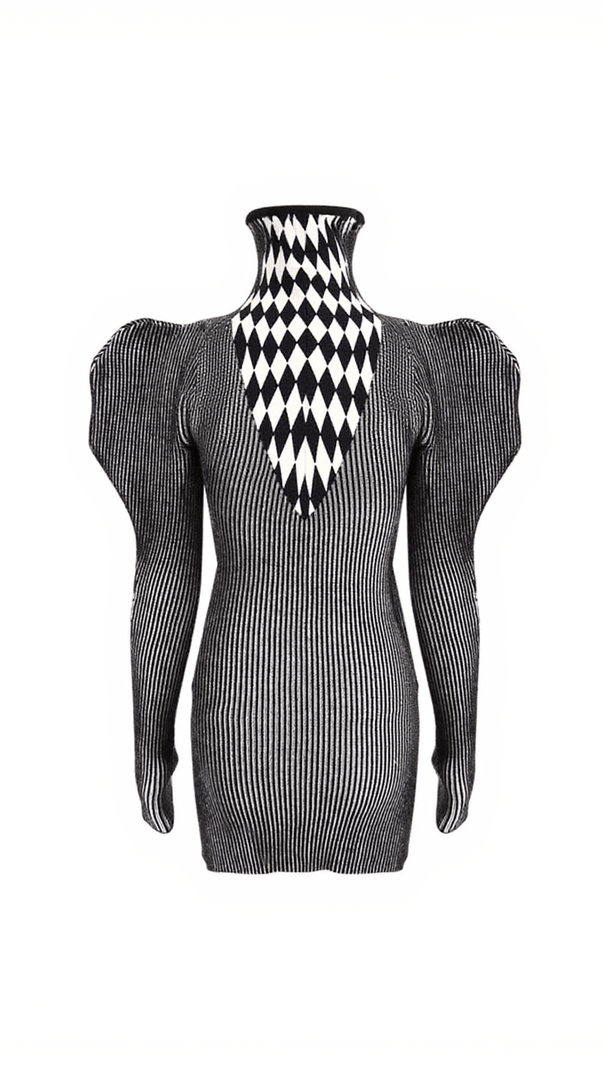 AIIZIE BOUDICCA PUFF SLEEVE GEOMETRIC KNIT DRESS - product image