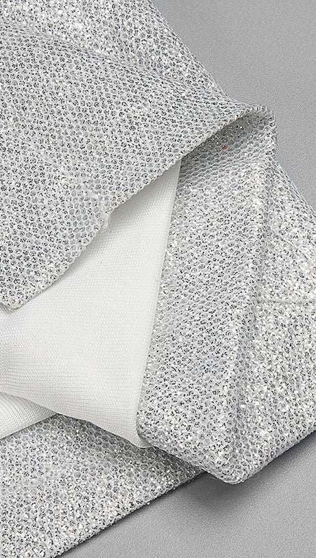 STRAPLESS PUFF SLEEVES SHINY GLITTER WEDDING DRESS