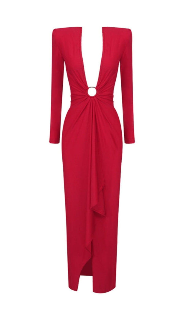 AIIZIE RED PLUNGE-NECK DRAPED GOWN - product image