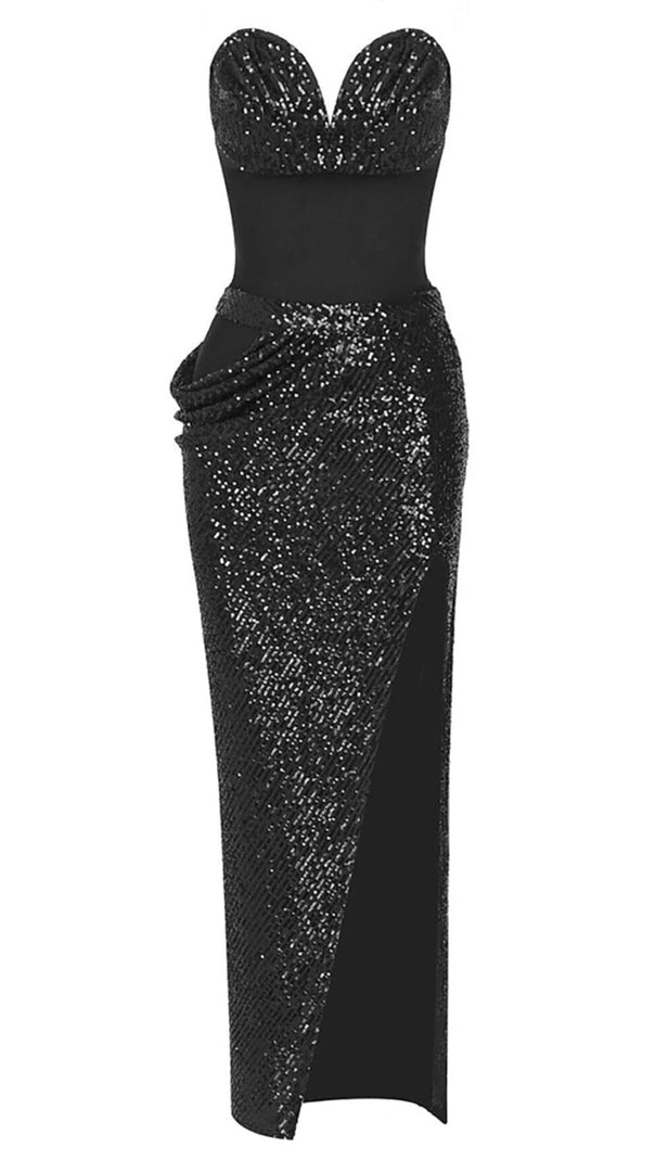AIIZIE SHINY SEQUINS STRAPLESS TOP SPLIT SKIRTS - product image