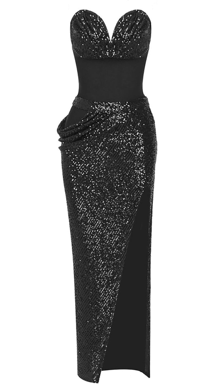 SHINY SEQUINS STRAPLESS TOP SPLIT SKIRTS